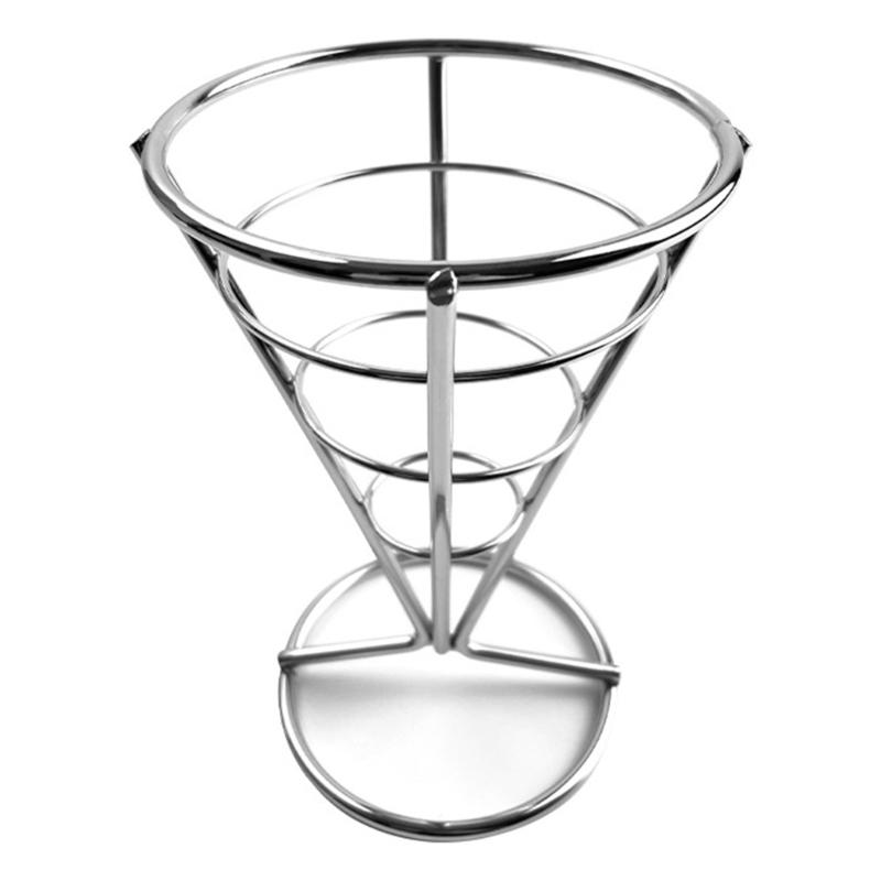French Fry Holder Stand Cone Shape Metal Wire Basket with Sauce Dippers Cup for Home Parties/Backyard Picnics/Appetizers