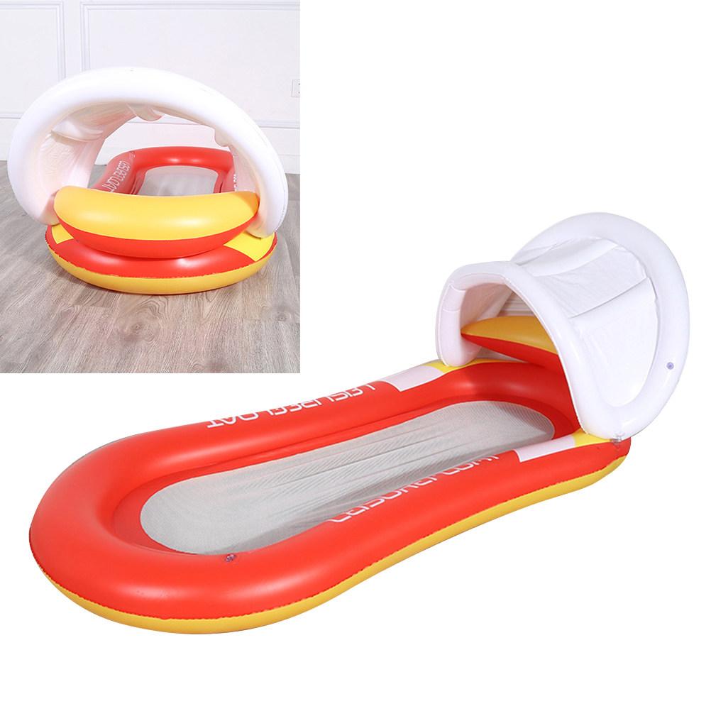 Inflatable Pool Float Hammock PVC Pool Floating Row with Removable Sunshade Canopy Water Lounge Bed with Ergonomic Comfortable Net Seat