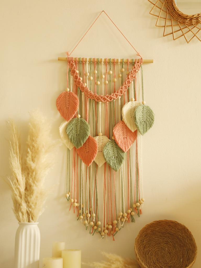 Blatt Wandteppich Boho Heimdekoration Handgefertigt Makramee Wandteppiche Wandkunst Hängende Dekoration Raumdekorationen Ästhetisches Heimornament Geschenk