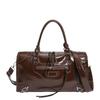 Glossy Faux Leather Duffel Bag Women's Fashion Shoulder Tote with Front Zip Pocket and Adjustable Strap