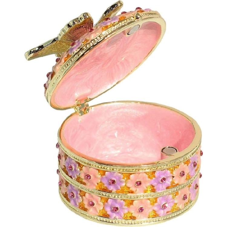 Handcrafted Enamel Butterfly Jewelry Case With Multi Functional Storage Space And Sturdy Metal Structure