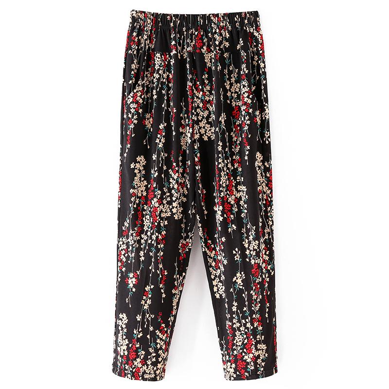 Zomer Dames Harembroek Casual Hoge Taille Broek Geprint Elastische Taille Middelgrote Rechttoe-pijp Broek voor Moeders