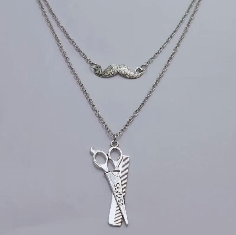 Multi Layered Necklace Beard Hair Stylist Scissors Choker Punk Gothic Goth For Women Men Jewelry Gift