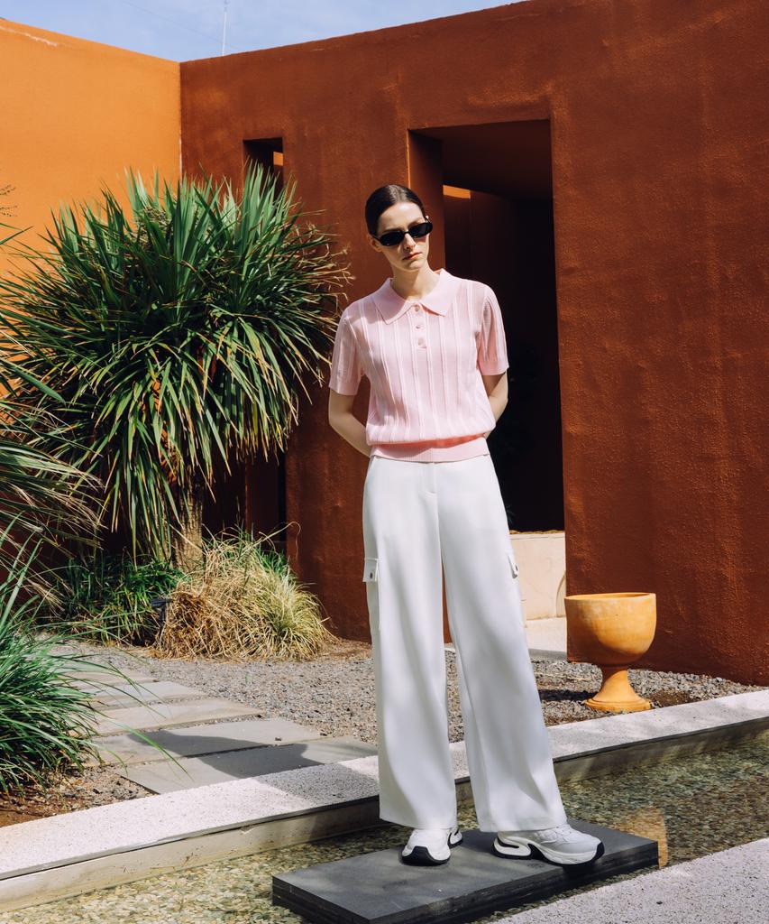 OBER GOLF Airy Stripe Collar Knit (Pink)