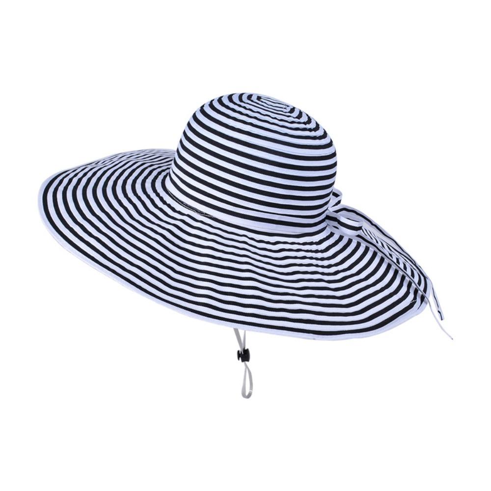 Bow Stripe Bucket Hat Wide Brim Sun Protection Cap Casual Fisherman Hat  Hiking