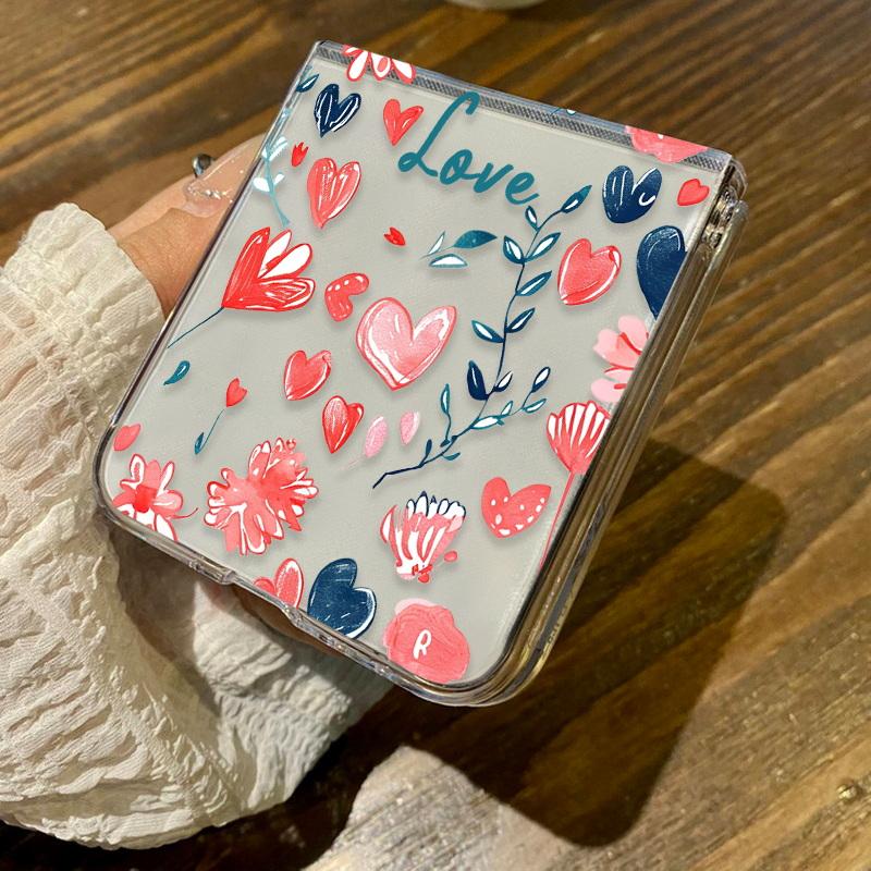

Для Samsung Galaxy Z Flip6 Flip5 Flip4 Flip3 чехол с мультяшным сердечком Love, прозрачный жесткий чехол для телефона Samsung Galaxy Z Flip5