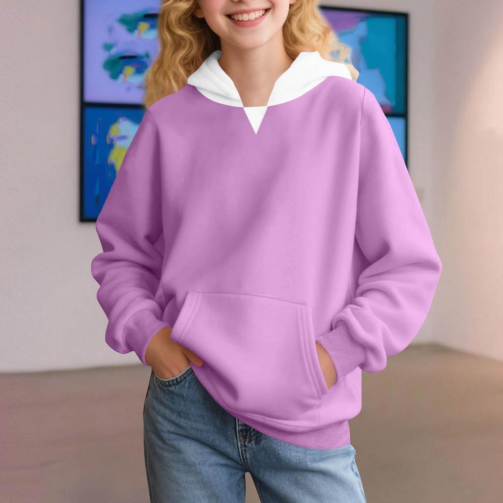 Winter Boy And Girls Solid Color Long Sleeved Hooded Sweatshirt Tops