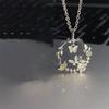Elegant Pink Sweet Crystal Heart Pendant Necklace for Women Girl Y2K Zircon Bow Knot Romantic Choker Aesthetic Jewelry Gift