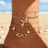 European & American Fashion 8-Shaped Heart & Butterfly Pendant Multi-layer Anklet