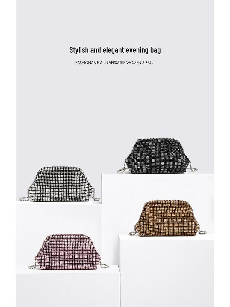 Cloud Bag: Women's Rhinestone Evening Clutch with Shoulder Chain, Shell-Shaped Crossbody.
