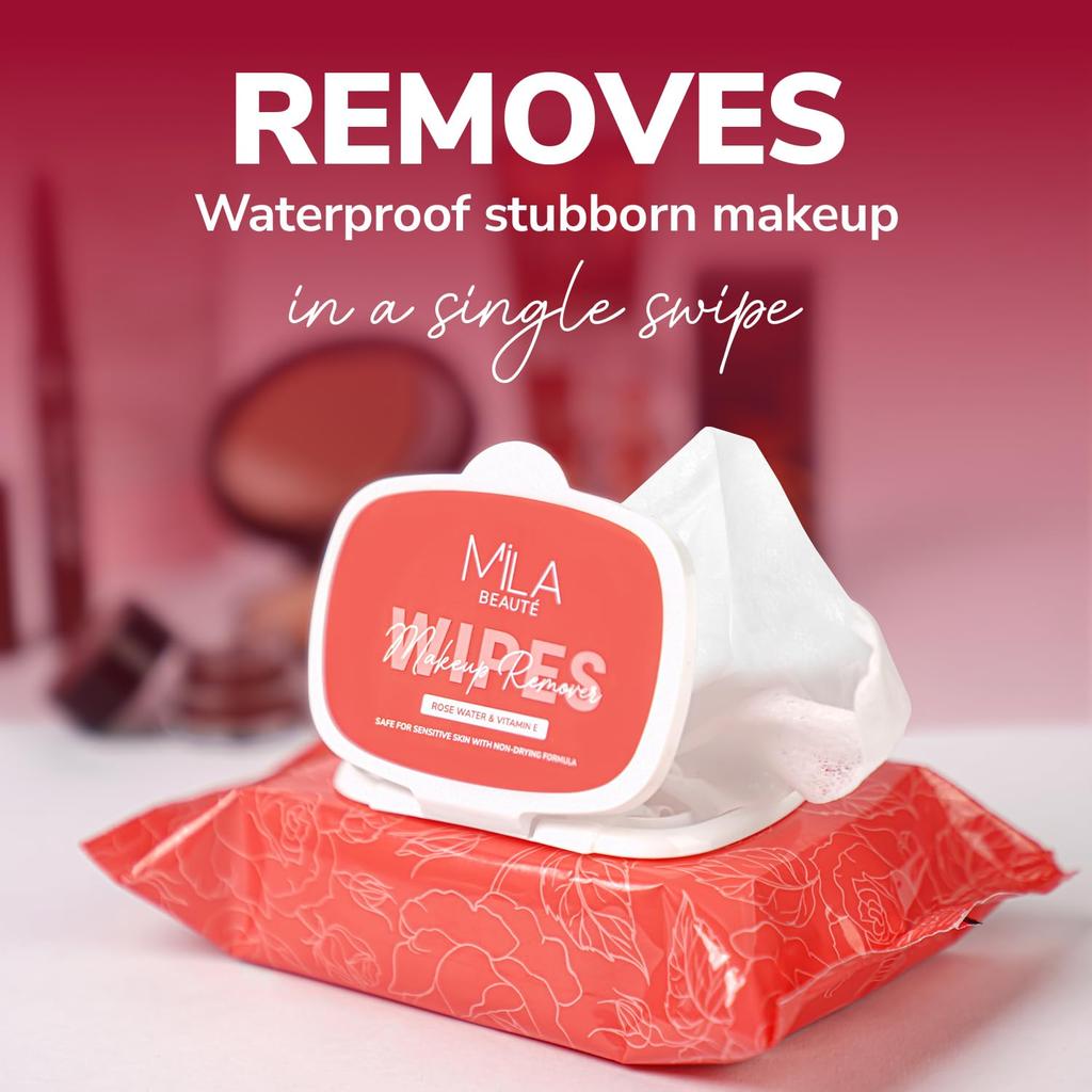 Mila Beauté Makeup Remover Wipes 25 Wipes Each - Pack of 2 | Hydrating & Refreshing Facial Wipes With Rosewater & Vitamin E | Removes Waterproof Ma