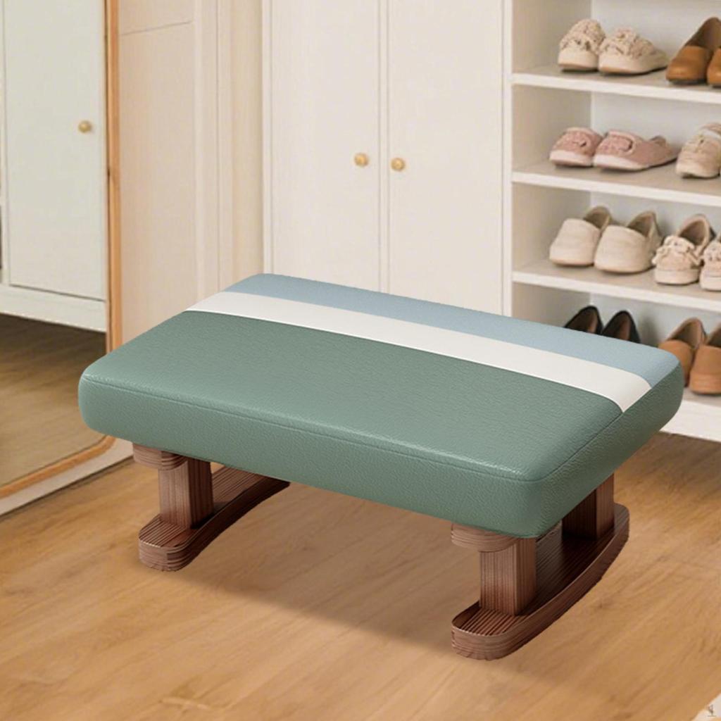Foot Rest with Wooden Legs Rectangle Step Stool Padded Small Ottoman for Couch