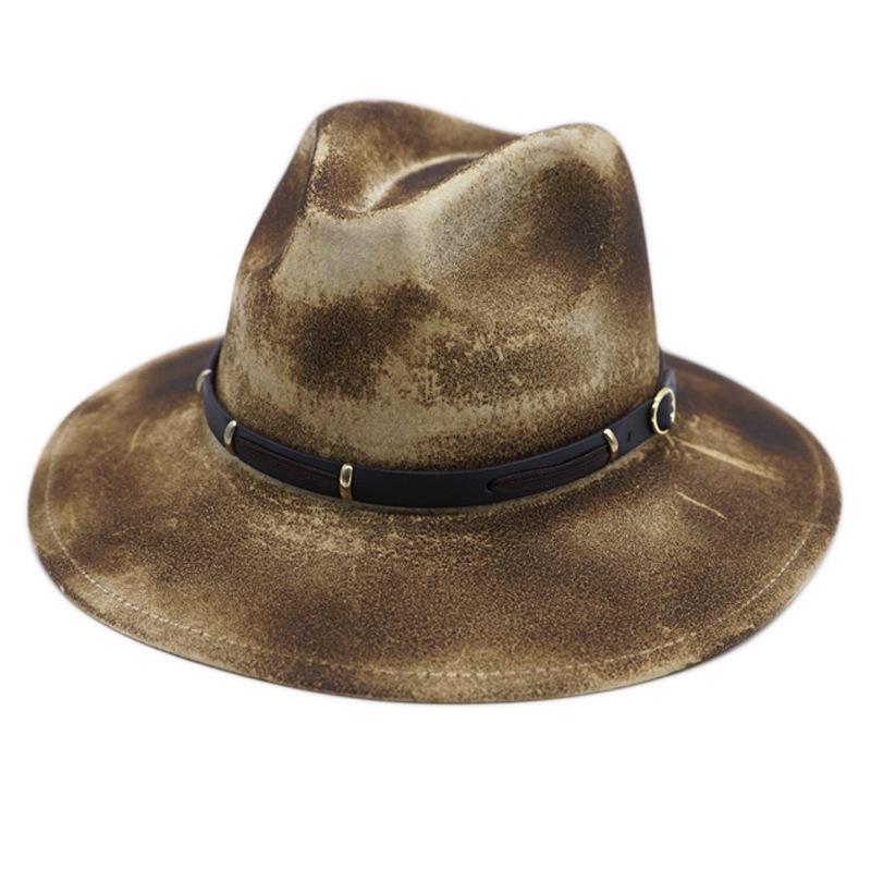 Western Denim Sweet Cool Belt Smudged Wool Jazz Top Hat Men And Women Autumn And Winter Handsome Gentleman Felt Retro Hat