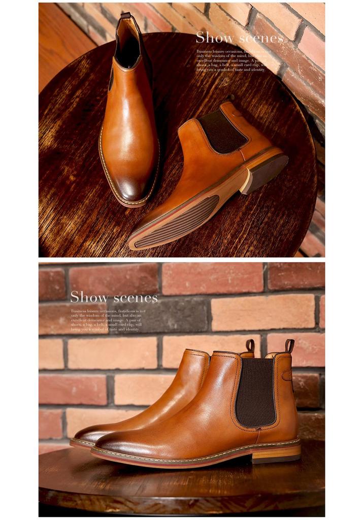 Autumn/Winter 2026 Men's Chelsea Slip-On Leather Boots: Top Grain Cowhide, Low Heel.