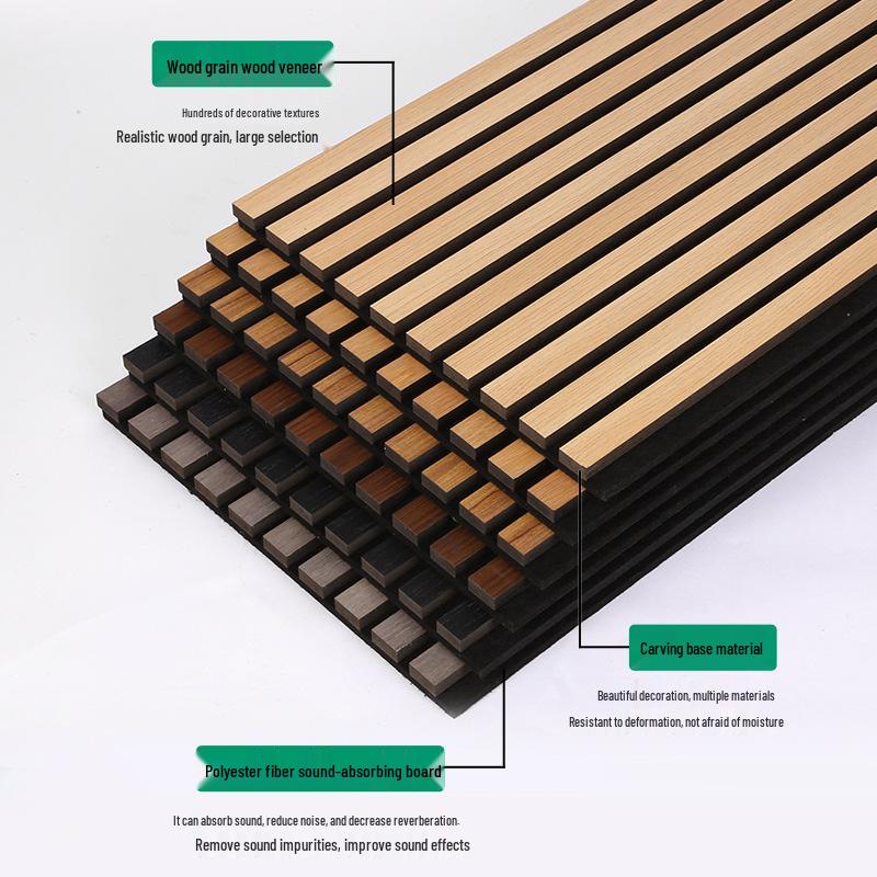 Wood Strip Polyester Fiber Sound-Absorbing Wall Panel for Decoration and Insulation