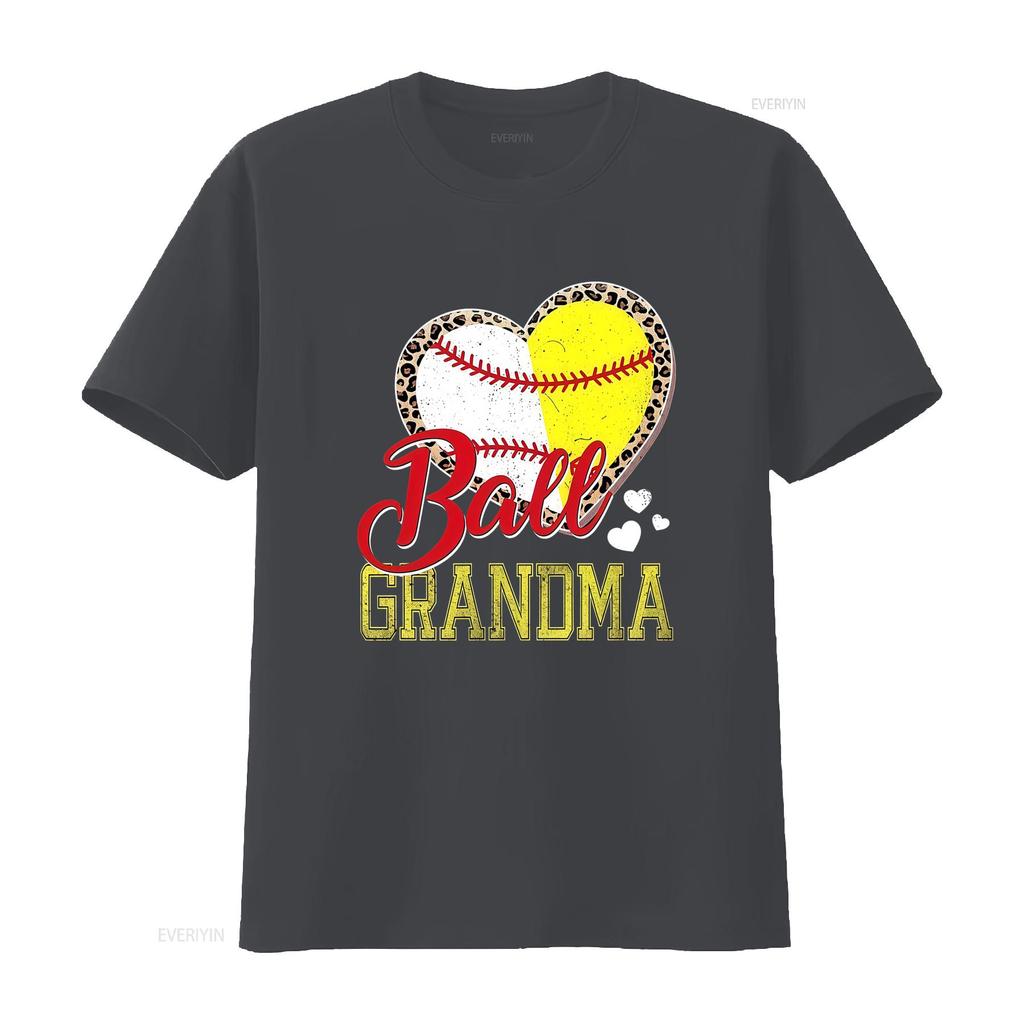 Casual Baseball Softball Ball Grandma Leopard Heart Print T Shirt Vintage Washed Stretched Streetwear Soft Unisex Versatile