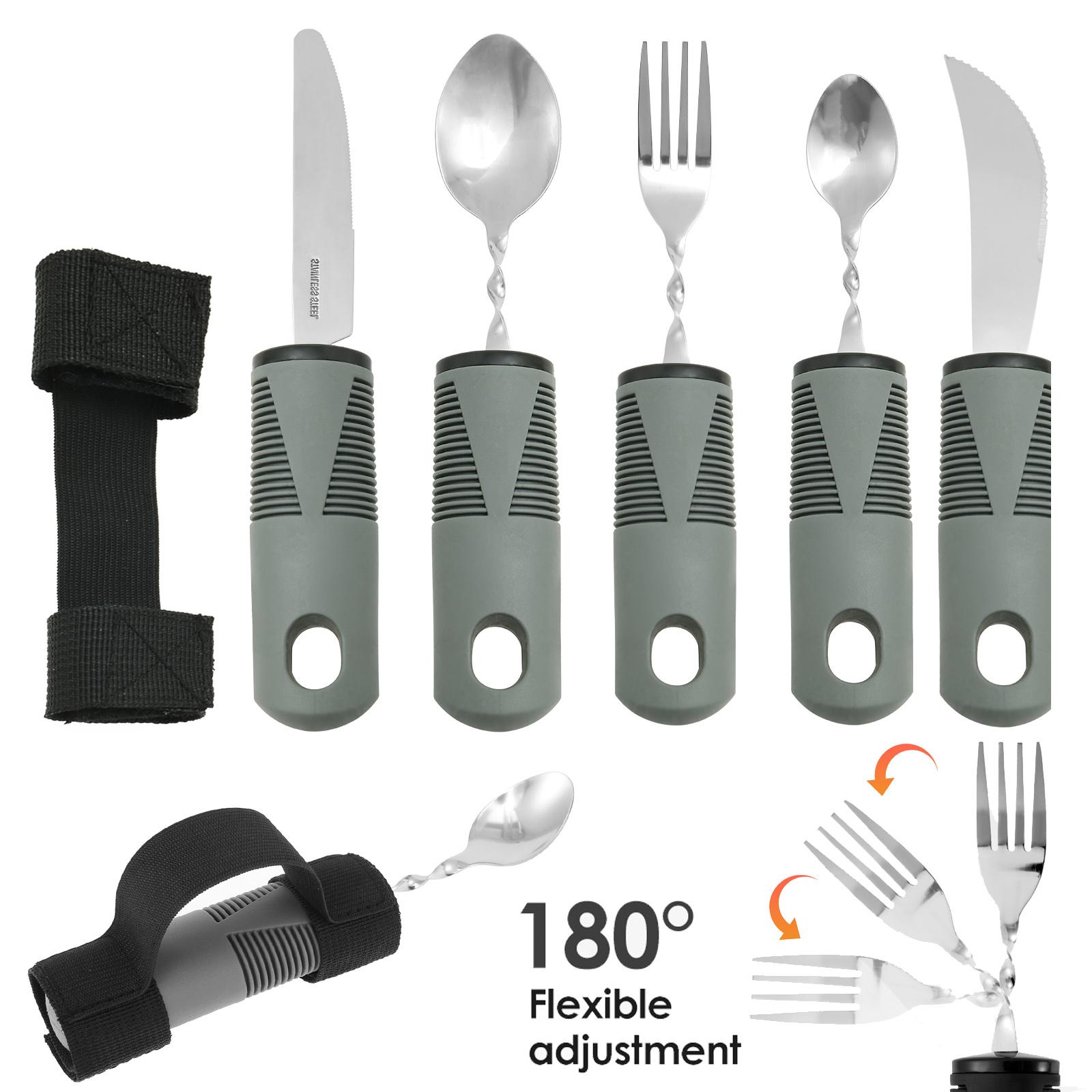 

Adaptive Utensils Set Stainless Steel Bendable Cutlery Set for Hand Tremors Elderly, Arthritis,Parkinsons-Built Up Utensils