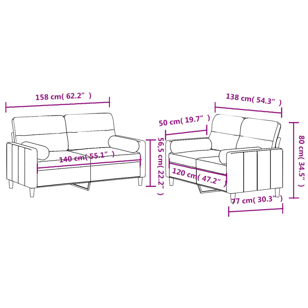 2 Piece Sofa Set with Cushions Dark Grey Fabric