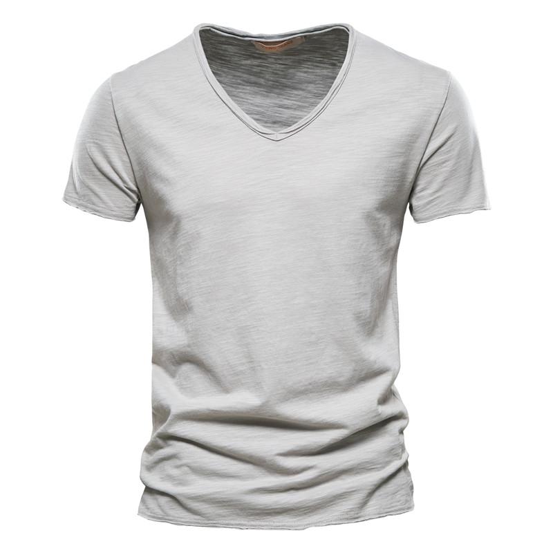 STORN 100% Cotton Men T-shirt V-neck Fashion Design Slim Fit Soild T-shirts Male Tops Tees Short Sleeve T Shirt for Men