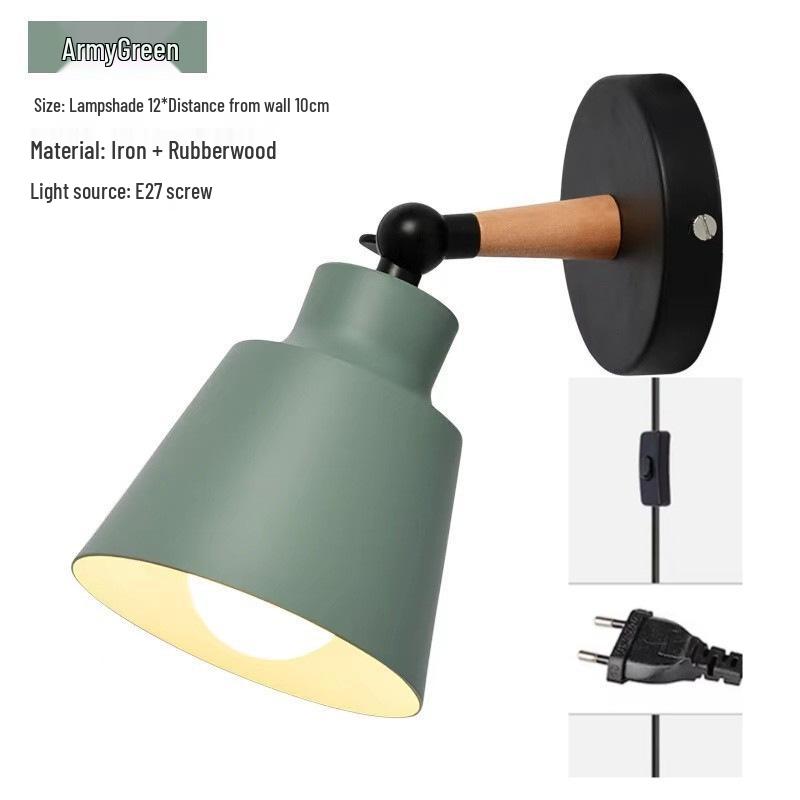 Nordische Massivholz-Wandleuchte - Schlafzimmer, Flur, Treppenlicht mit Steckschalter
