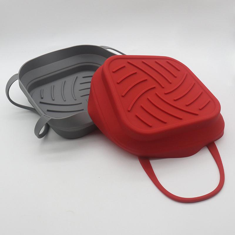 20 cm Heißluftfritteuse Silikonkorb Tablett Topf mit Griff 8 Zoll Quadratische Heißluftfritteuse Backform Einlage Faltbares Küchenkochzubehör