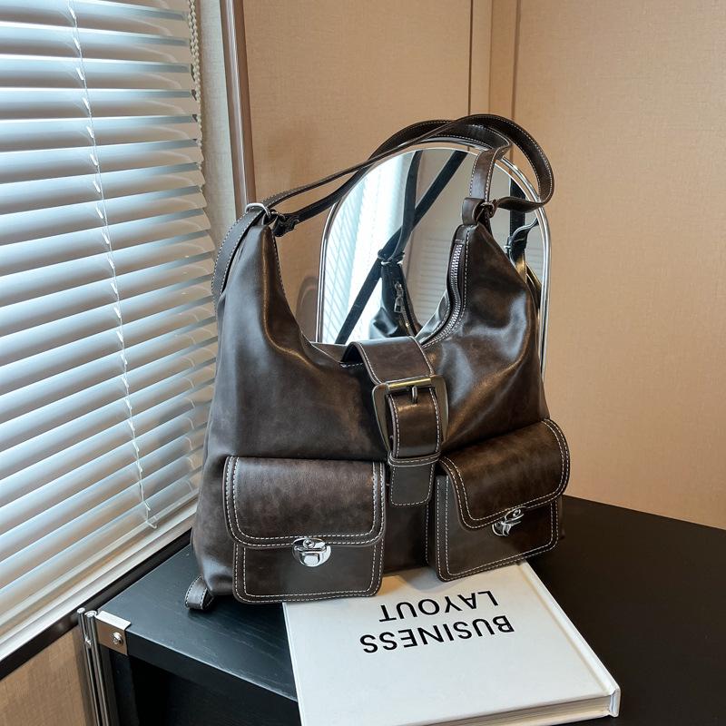 

Популярный ретро-рюкзак из искусственной кожи с несколькими карманами и ремешком через плечо кофейный