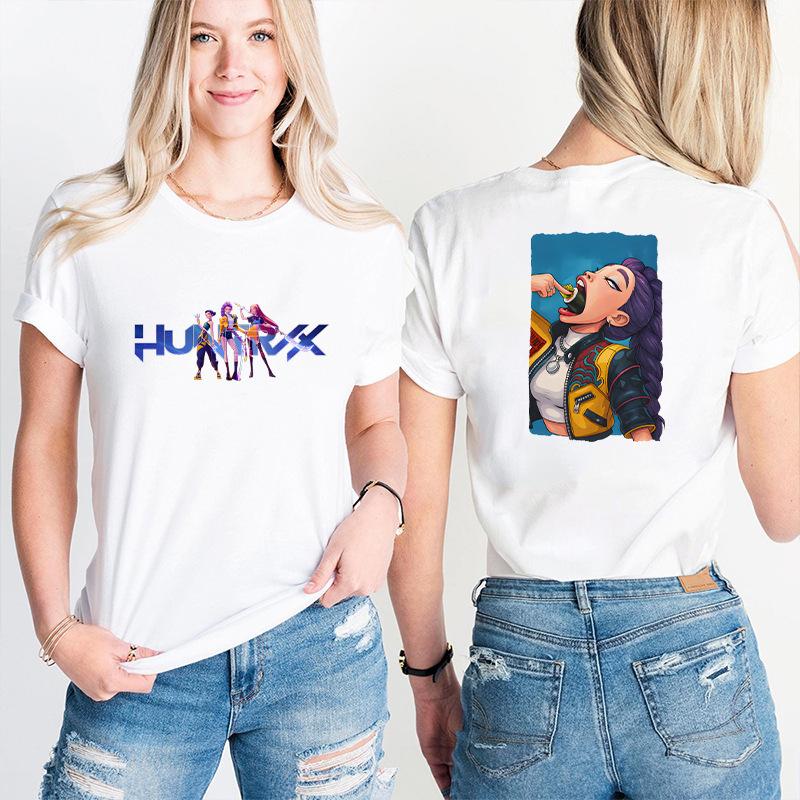 Fashion Korean Short Sleeved T-shirt for Women Clothes Short Sleeved Tees Kpop Demon Hunter HuntrX Oversized Top Y2K Clothing