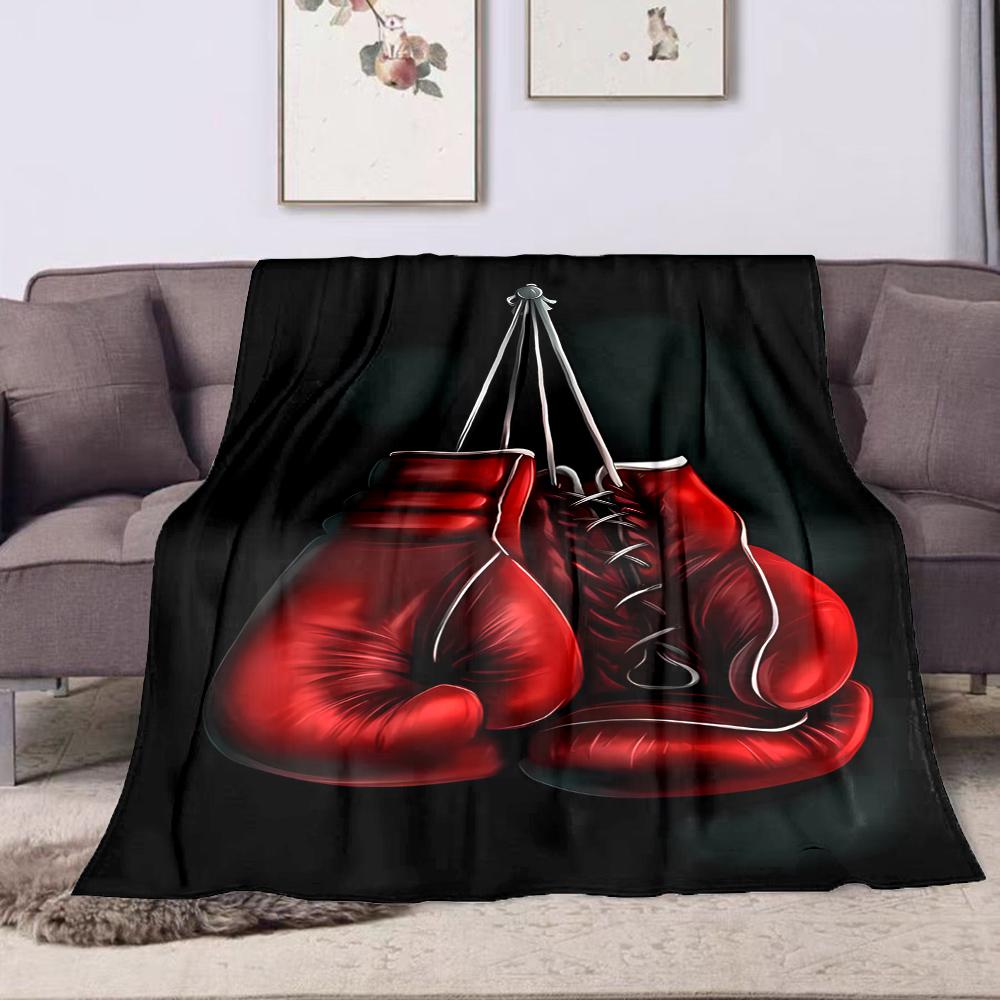 Red Boxing Gloves on Black Background Patterned flannel blanket perfect for the bedroom living room, sofa, or a little nap