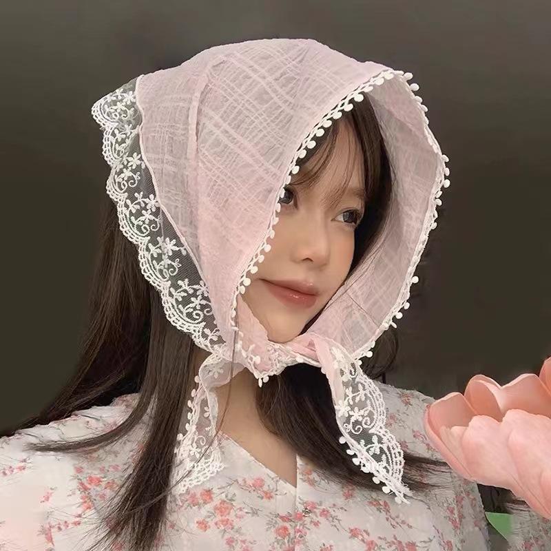 Women Triangular Scarf Summer Thin Sun Protection Lace Headscarf French Breathable Versatile Hair Band Funny Girl Cute Headscarf