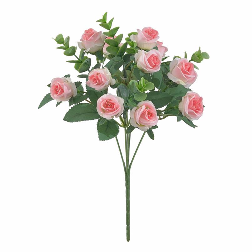 11 Heads Artificial Flowers Silk Roses Bouquet Vase Home Decor Outdoor Garden Eucalyptus Leaves Fake Plants Wedding Party Cheap