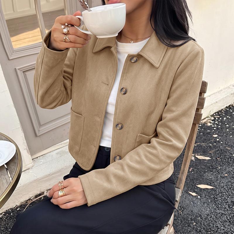 Women S Casual Loose Short Faux Suede Lapel Coat