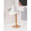 Womens Wool-Blend Western Cowboy Hat With Pearl Beaded Cord High Crown Curved Brim All-Season Fashionable Sun