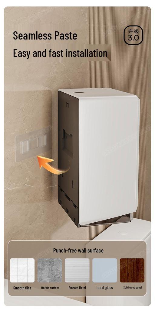 Punch-Free Wall-Mounted Tissue Box Holder for Bathroom, Kitchen, and Living Room