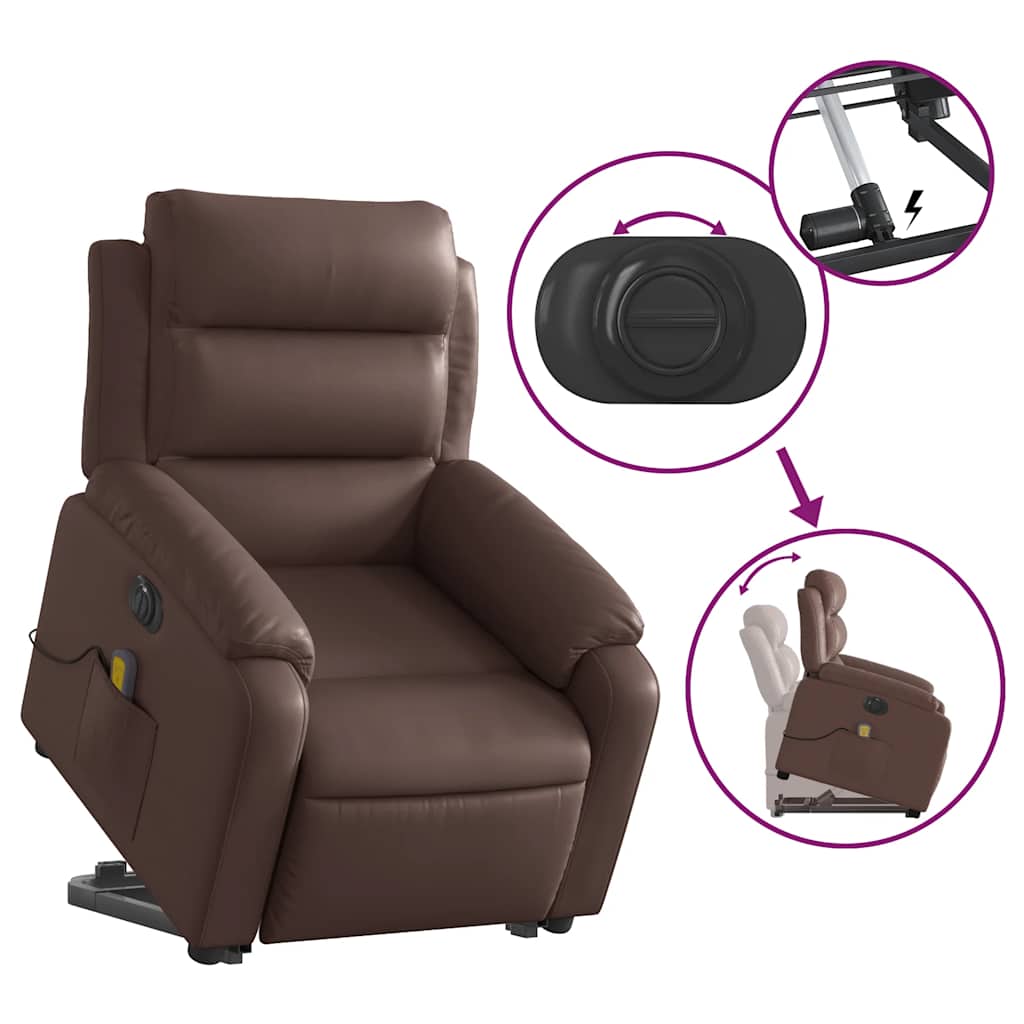 Recliner Chair with Lift Function Electric Brown Faux Leather