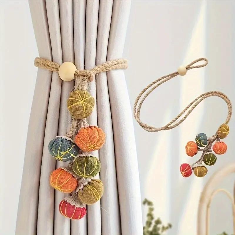 2pcs Bohemian Style Curtain Bundle Colorful Bead Accents Compact for Small Spaces Decor - Ideal Holiday Gift for Christmas