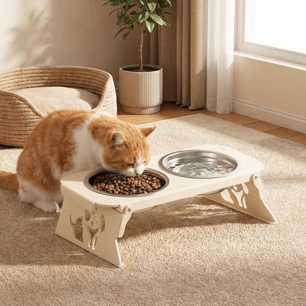 Foldable Raised Pet Feeder Removable Anti-flip Dog Double Bowl Water Food Bowl Non-slip Elevated Cat Bowl Healthy Feeding