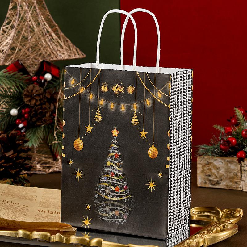 WTEMPO 12PCS 8*16*22CM Merry Christmas Printed Christmas Gift Bags Creative Festivals Party Candy Packaging Bags Hand-held Kraft Paper Bags
