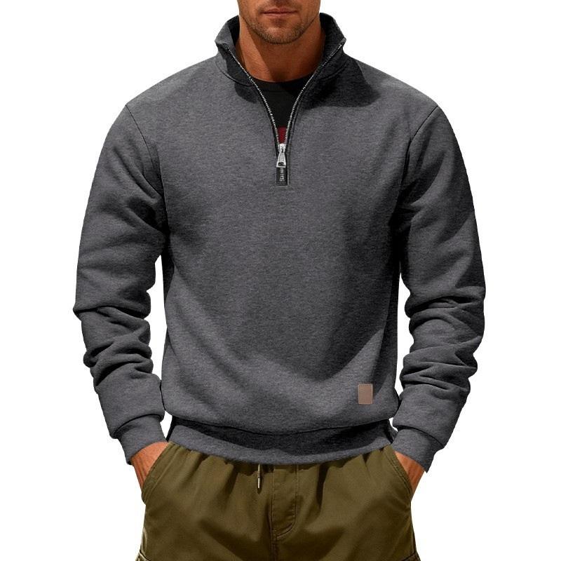 Men's Quarter Zip Sweatshirt Casual Stand Collar Pullover Classic Solid Color Hoodie