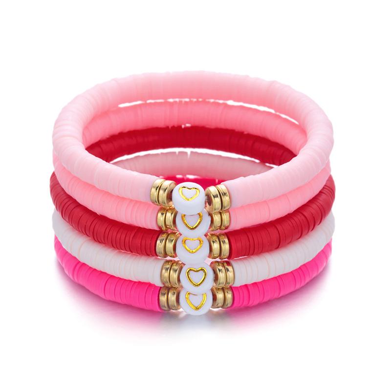 Sweet Valentine Heart Bracelets Set for Women Delicate Colorful Heart Clay Beaded Stackable Bracelet Friendship Jewelry Gift