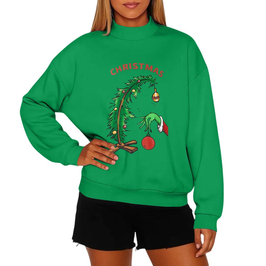 Ladies' Fashionable Casual Round Neck Long Sleeved Christmas Printed Hoodie