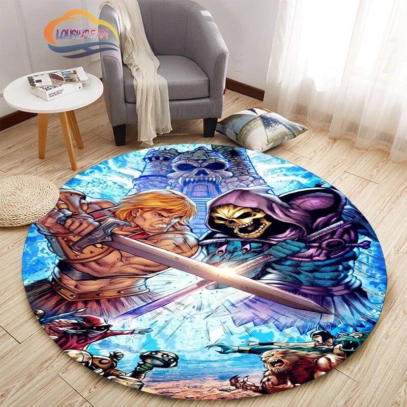 Adventure Animation Masters of the Universe Round Carpet and Rug Cartoon He-Man Pattern Home Decor Anti-slip Mat Yoga
