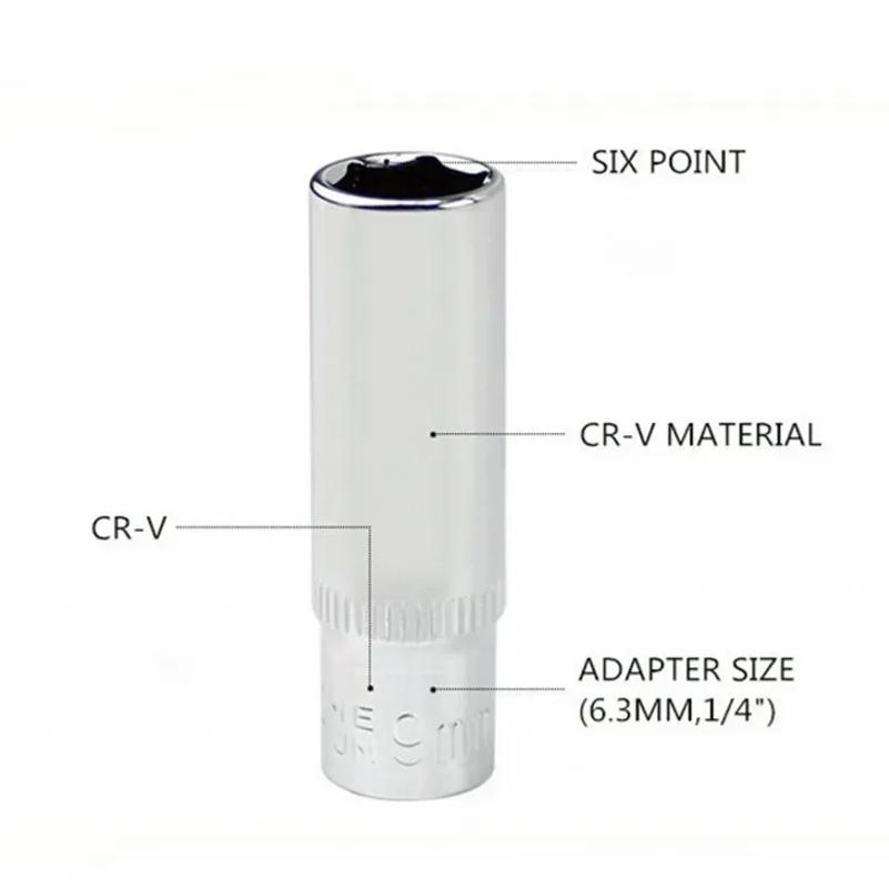 11pcs Metric Long Chrome Socket Set 1/4-Inch Drive 6-Point Deep Socket From 4 Mm To 14 Mm Professional Grade
