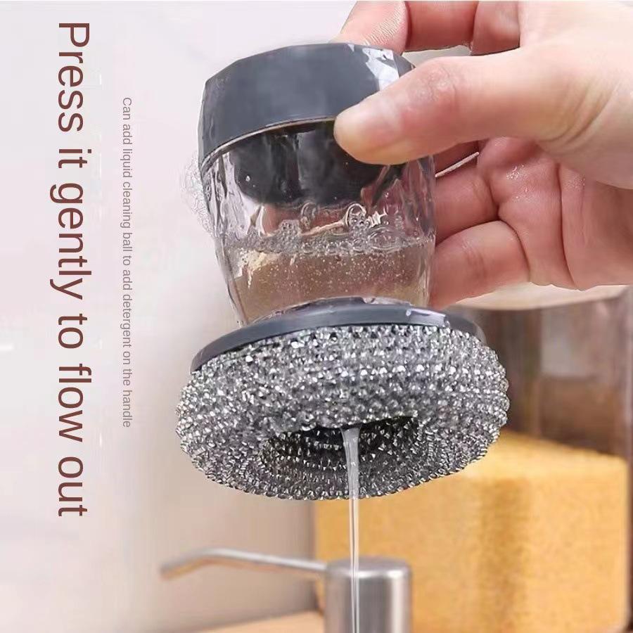 Automatic Liquid Dispensing Dishwashing Brush - Press Type for Detergent, Stain-Removing Multi-Purpose Kitchen Pot Brush