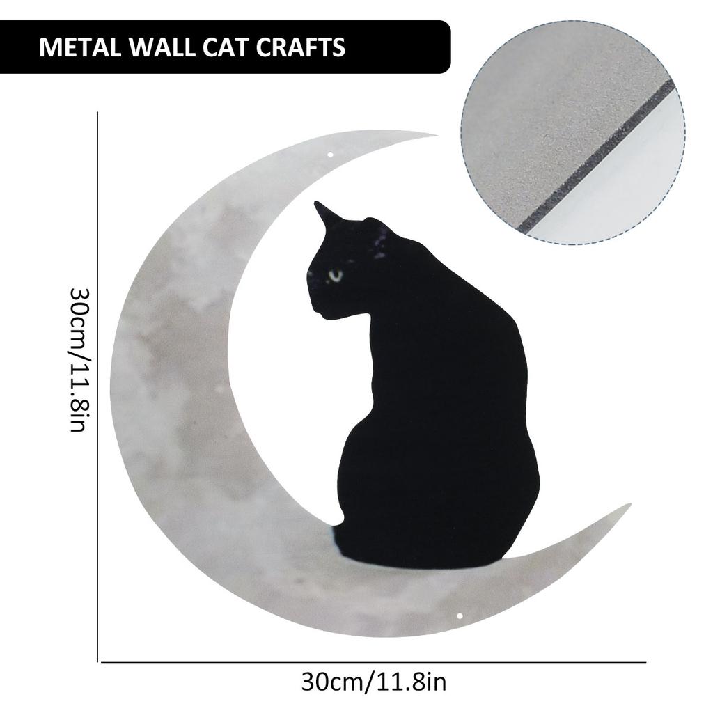 Halloween Metallschild Schwarze Katze Mond Wandbehang 11,8'' x 11,8'' Schwarze Katze Metallschild Wanddekoration für Halloween-Dekorationen