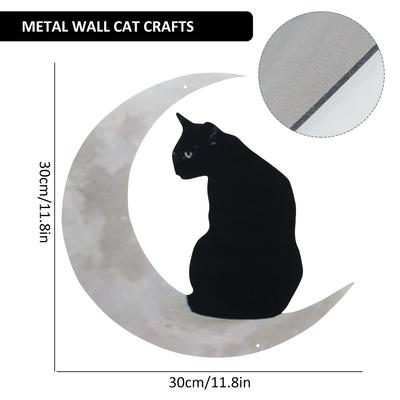 Halloween Metal Sign Black Cat Moon Wall Hanging 11.8'' X 11.8'' Back Cat Metal Sign Wall Decoration for Halloween Decorations