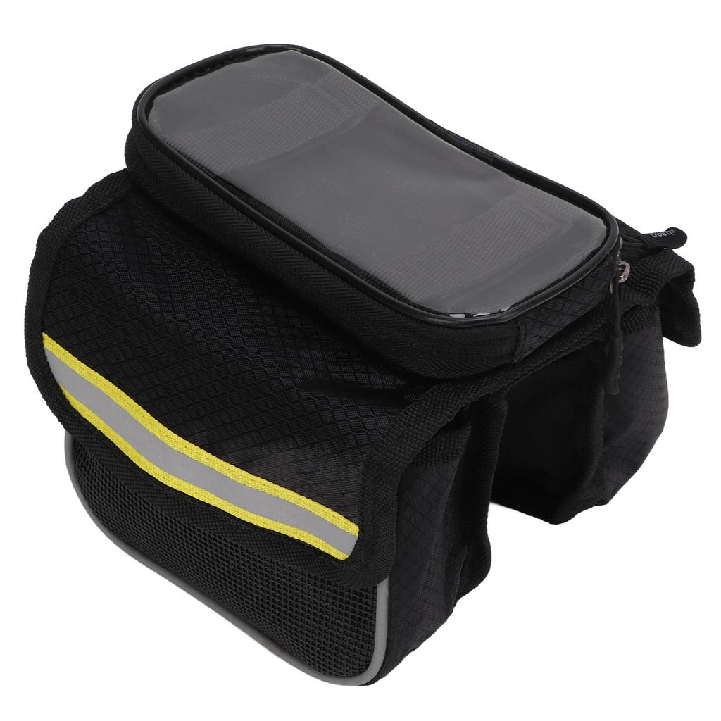 Bike Frame Bag 600D Nylon Fabric Sensitive TPU Film Reflective Tapes Dual Zipper Shock Resistant Bike Phone Bag