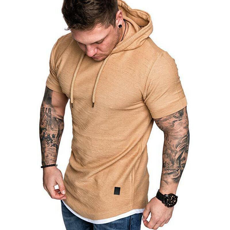 Men Short Sleeve Hooded Solid T Shirt 
