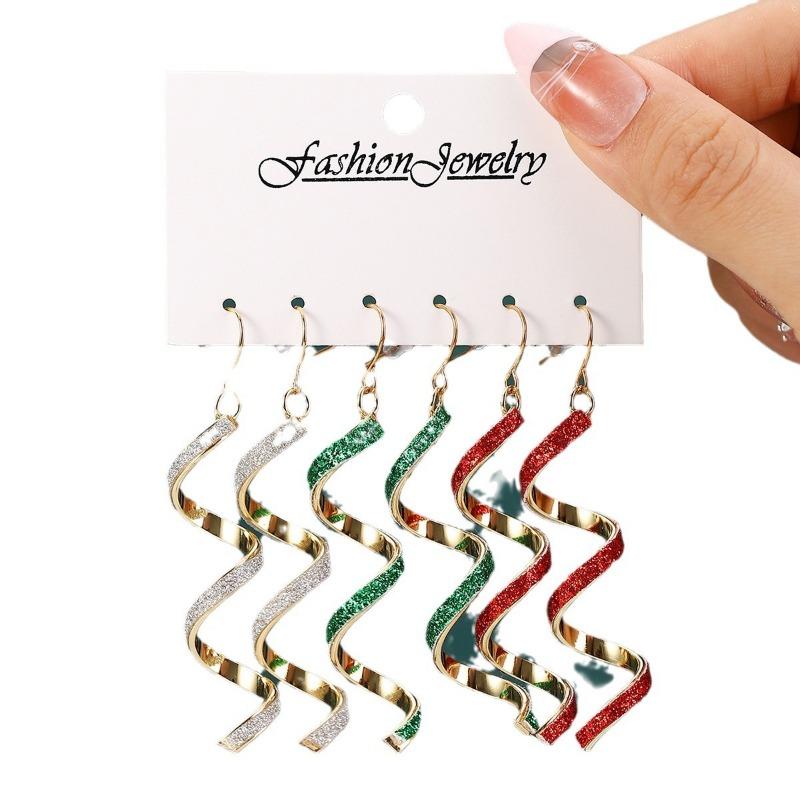 Hot-selling Christmas versatile personality spiral geometric earrings metal texture multi-color earrings set