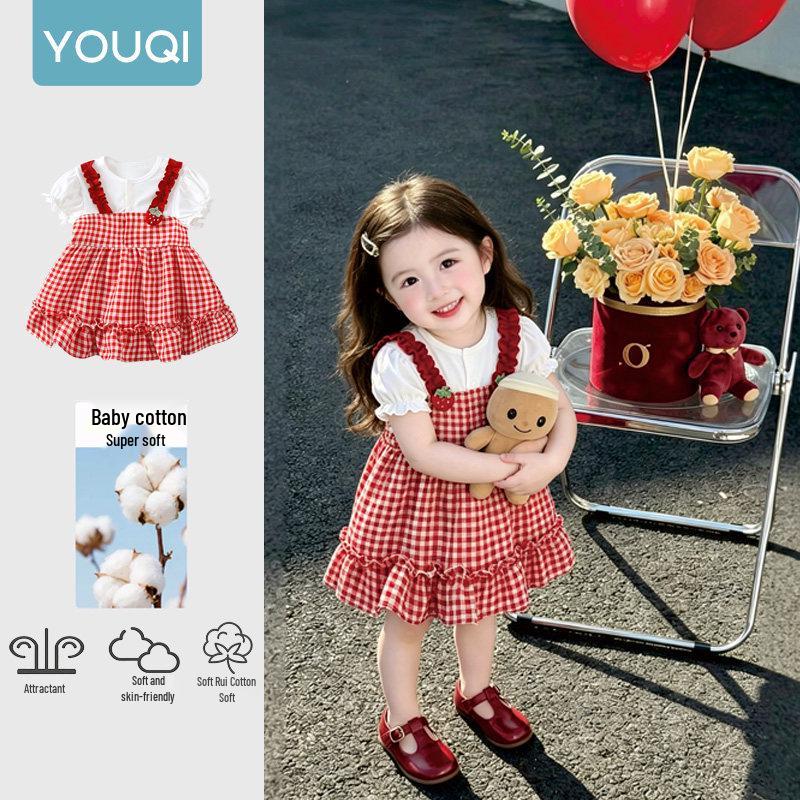 Youqi Baby 2026 Summer Red Cherry Princess Dress for Photoshoots