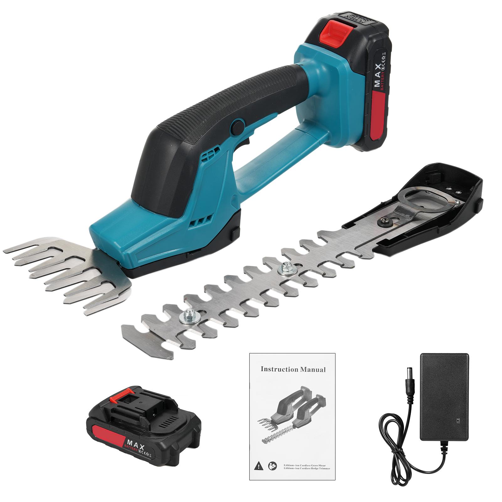 

Литиевый аккумуляторный триммер для живой изгороди. Ручной триммер для живой изгороди двойного назначения. Аккумуляторный триммер для кустов, 21 В. US Plug & 2 Battery синий